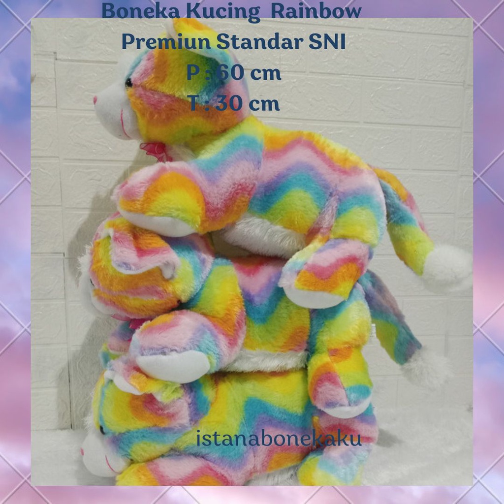 Boneka kucing rainbow / cat bulu halus bahan sangat lembut isi silicon murni SNI