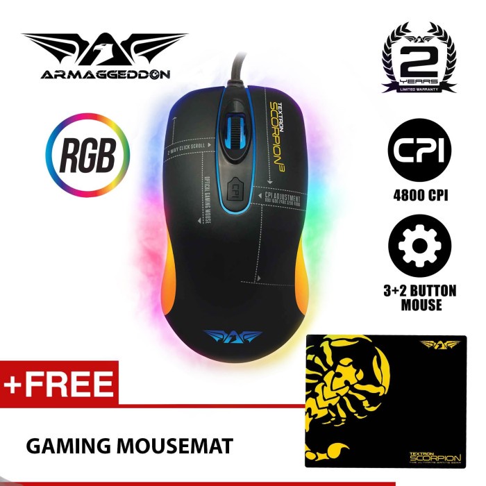 Armaggeddon Mouse Gaming Scorpion 3 4800 CPI - Garansi 2 Tahun - No Name, OLD VERSION