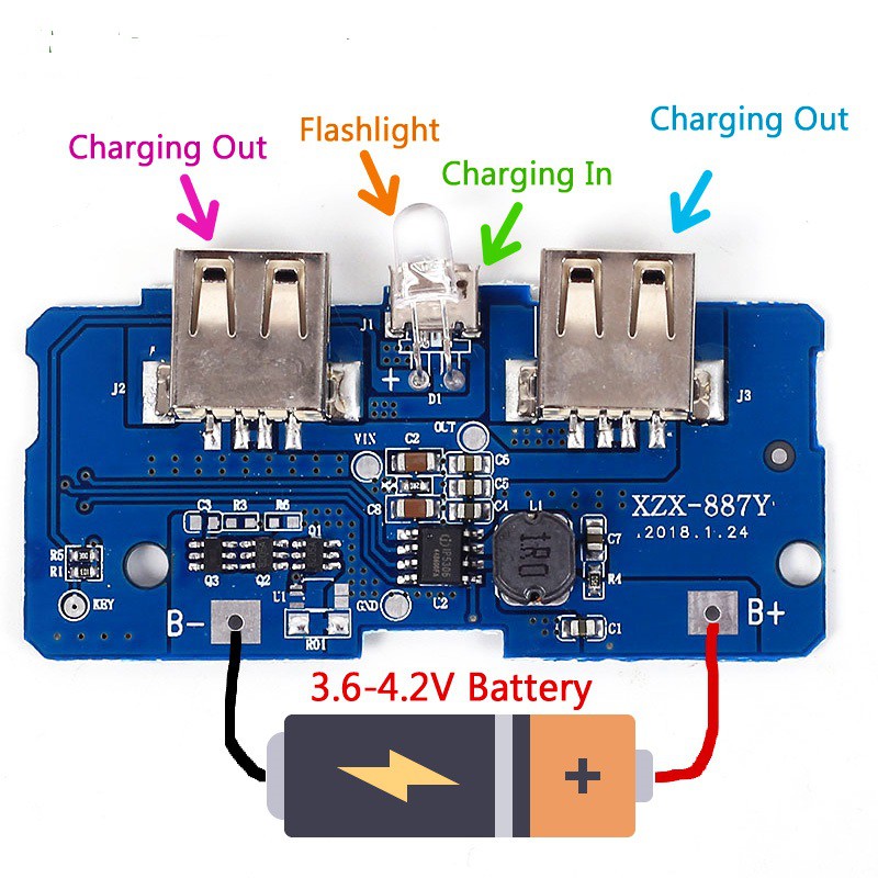 Modul Powerbank Cas 2 Slot Multi Charger Step Up Protection 5v 2A