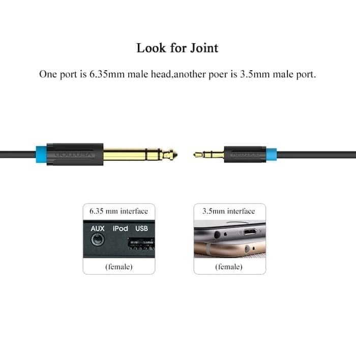 Vention BAB - 1.5M Kabel Aux 6.5mm Male to 3.5mm Male kabel headphone