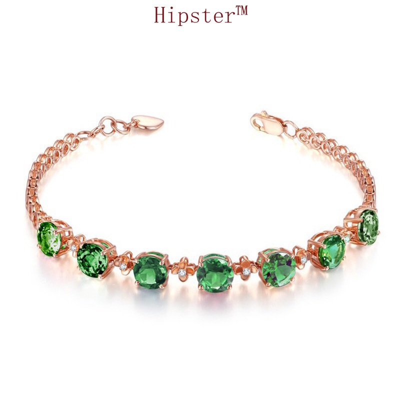 Green Tourmaline Gemstone Ring Lucky Four-Leaf Clover Bracelet Emerald Necklace European and American Vintage Earrings Jewelry Set