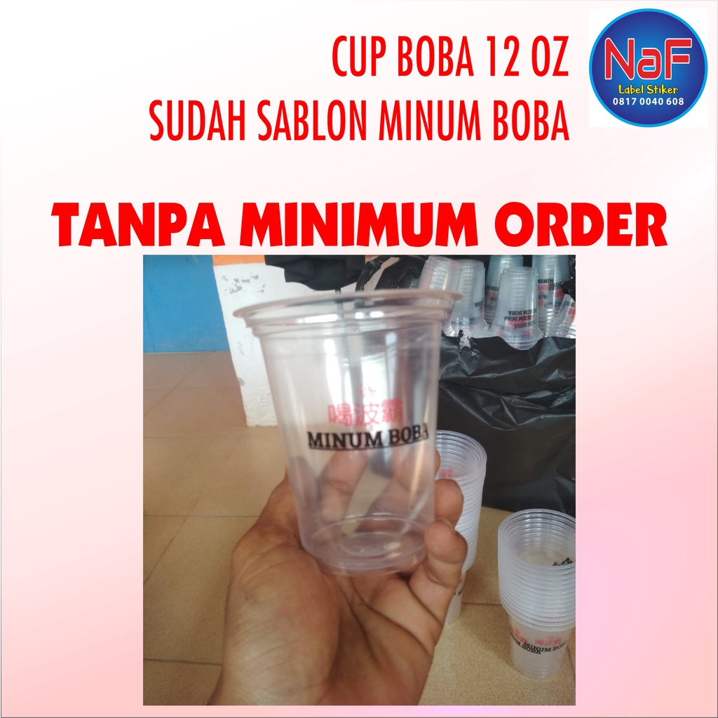 CUP BOBA GELAS PLASTIK 12 OZ DATAR SABLON MINUM BOBA MURAH