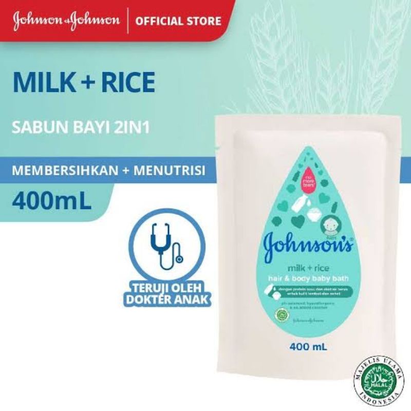 Johnson's Milk And Rice Hair &amp; Body Bath - Johnson Milk &amp; Rice Sabun Shampoo Bayi - Sabun Shampo Mandi Baby