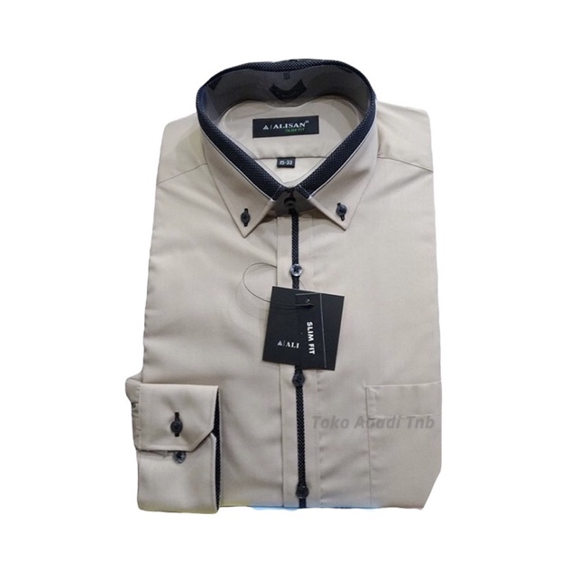 KEMEJA PRIA ALISAN KREM/COKLAT SUSU LENGAN PANJANG - SLIMFIT( Kode:C1 )