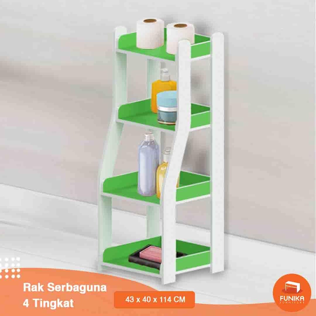 FUNIKA 77702 - Rak Buku 4 Tingkat / Rak Serbaguna 4 Susun / Rak Minimalis / Rak Buku Kayu / Bookcase