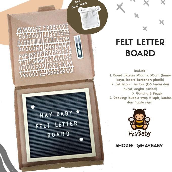 

FELT LETTER BOARD / PAPAN NAMA BAYI HAYBABY - Paket A hitam