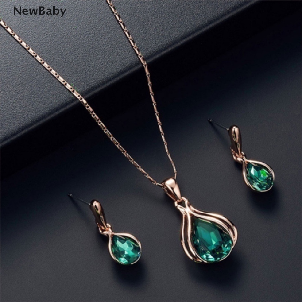 3pcs / set Kalung Anting Manik-Manik Kristal Untuk Pernikahan