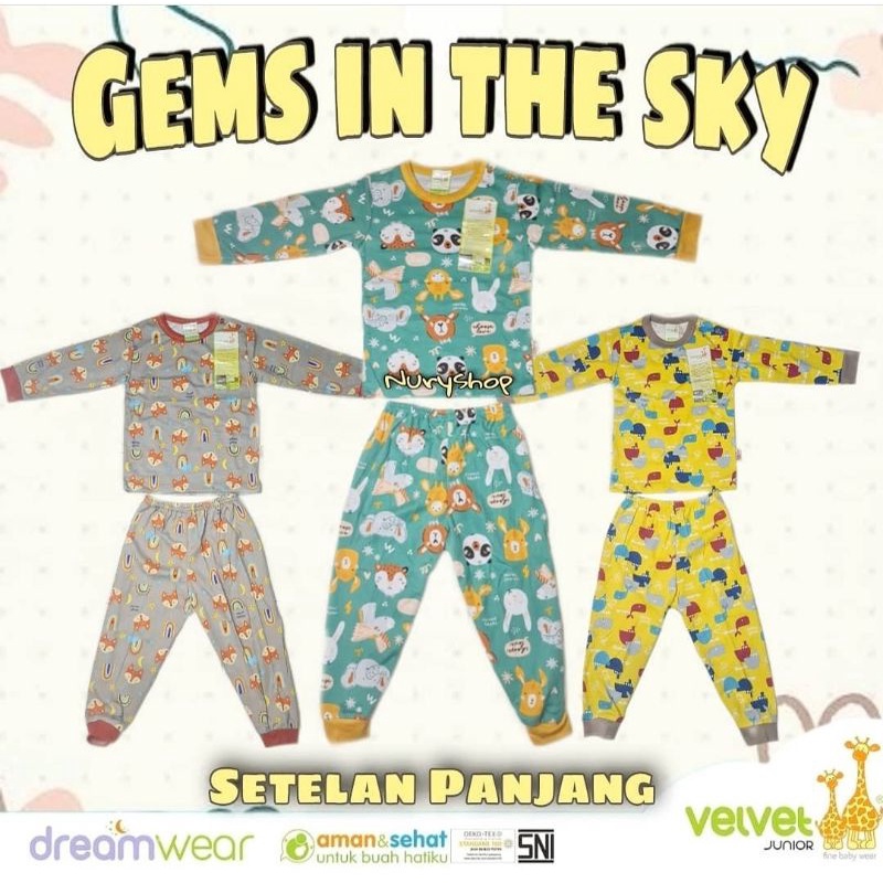 Setelan Panjang Velvet Junior Motif Gems in the sky