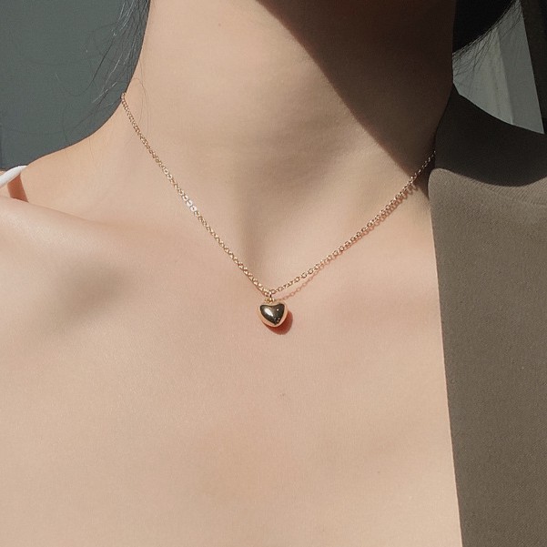Kalung Rantai Liontin Hati Warna Emas Bahan Metal Untuk Wanita