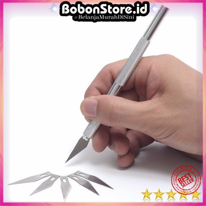 

Pisau Sayat / piso Bonsai Ukir Seni Hobby Crafting Art Knife Metal Handle / Pen cutter Set - WL-9309