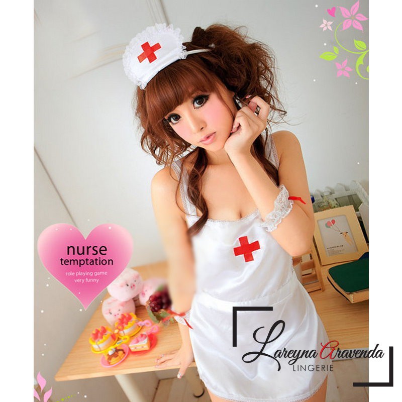 Set Lingerie Seksi + G String + Bando Model Cosplay Nurse Temptation LG156