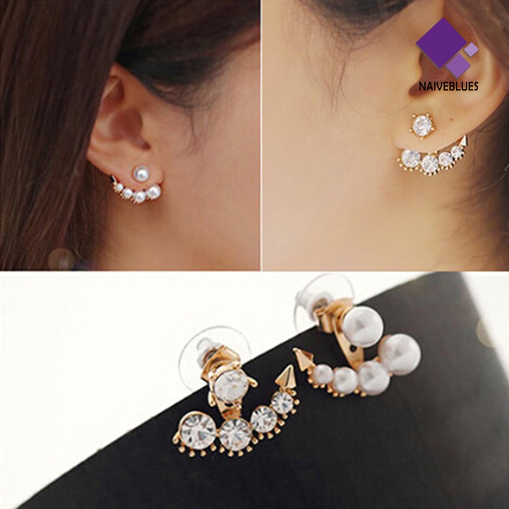 Anting Stud Mutiara Berlian Imitasi Asimetris Untuk Wanita