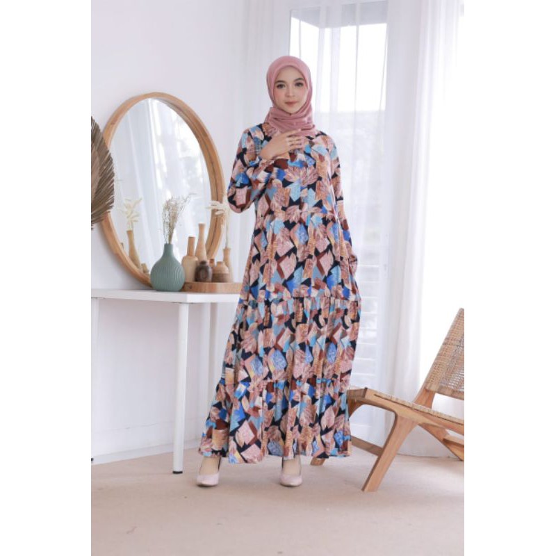 New - Homey Dress Motif Rania Gamis Dewasa Jumbo Bahan Katun Rayon Premium Nyaman Dipakai Bisa Cod