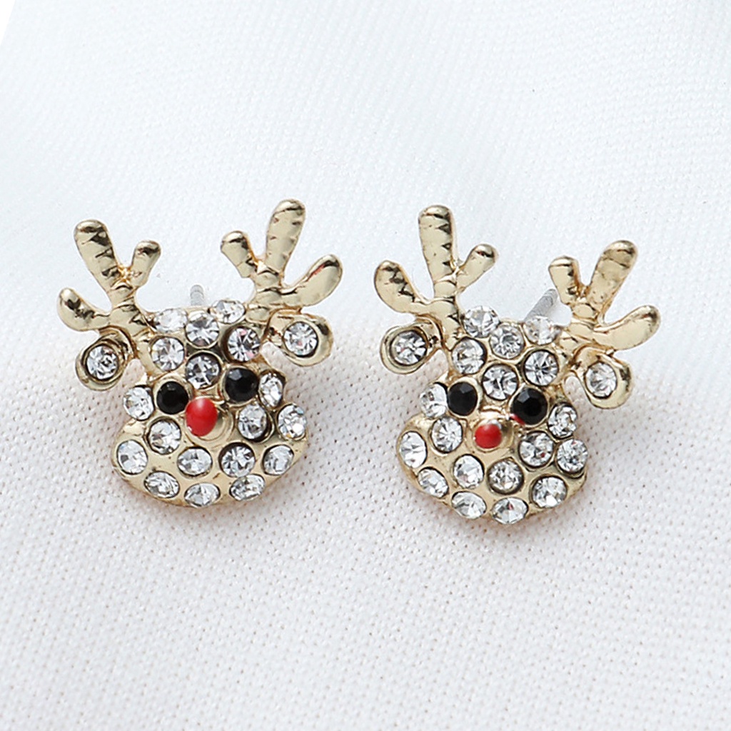 Hu Hu Hu Hu Hu Alat Bantu Pasang Kacamata♡ 1 Pasang Anting Kait Bentuk Topi Rusa Natal Aksen Berlian Imitasi Bahan Alloy Untuk Wanita