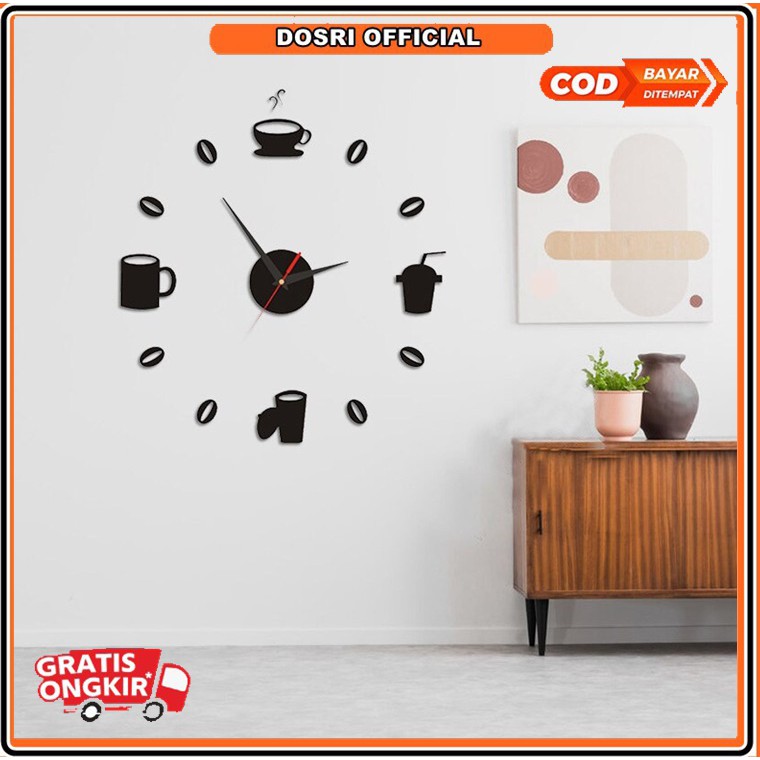 (BISA COD) Jam Dinding Coffe Tempel DIY Analog 3D Jam Aesthetic Besar Tembok Manual Clock Modern Silent Sweeping Movement Quartz