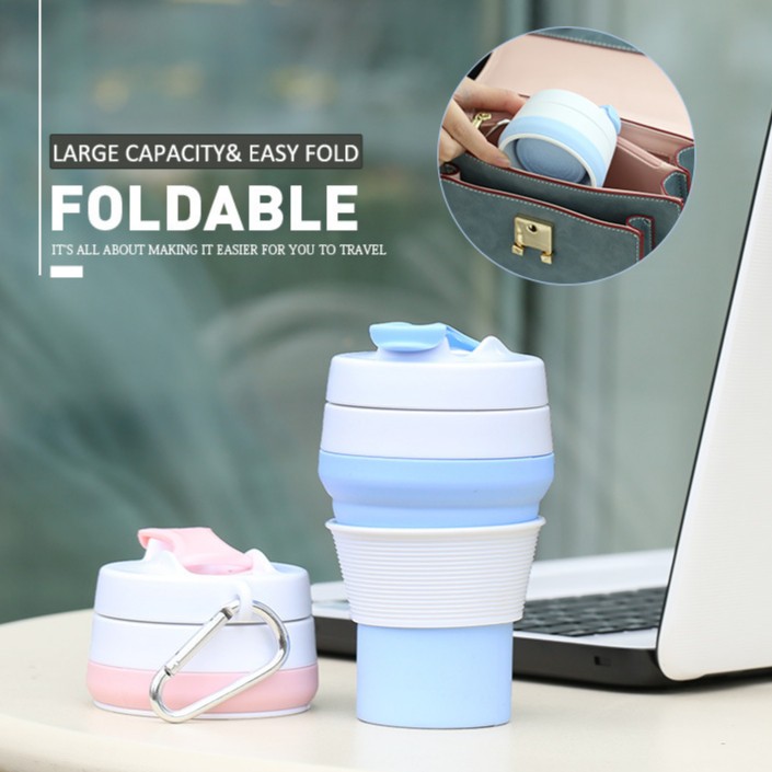 GELAS LIPAT SILICONE PORTABLE SILIKON FOLDABLE COLLAPSIBLE CUP TRAVEL STOJO KOPI PANAS DINGIN