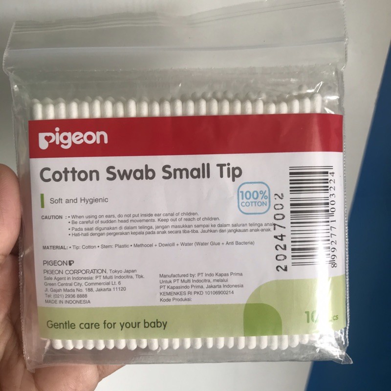 Pigeon Cotton Swab 100pcs Small Tip ukuran kecil &amp; Cotton Swab besar / Cottonbud Korek Telinga