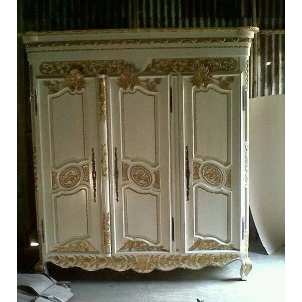 lemari pakaian duco 3 pintu kayu jati ukir bufet tv almari pajangan