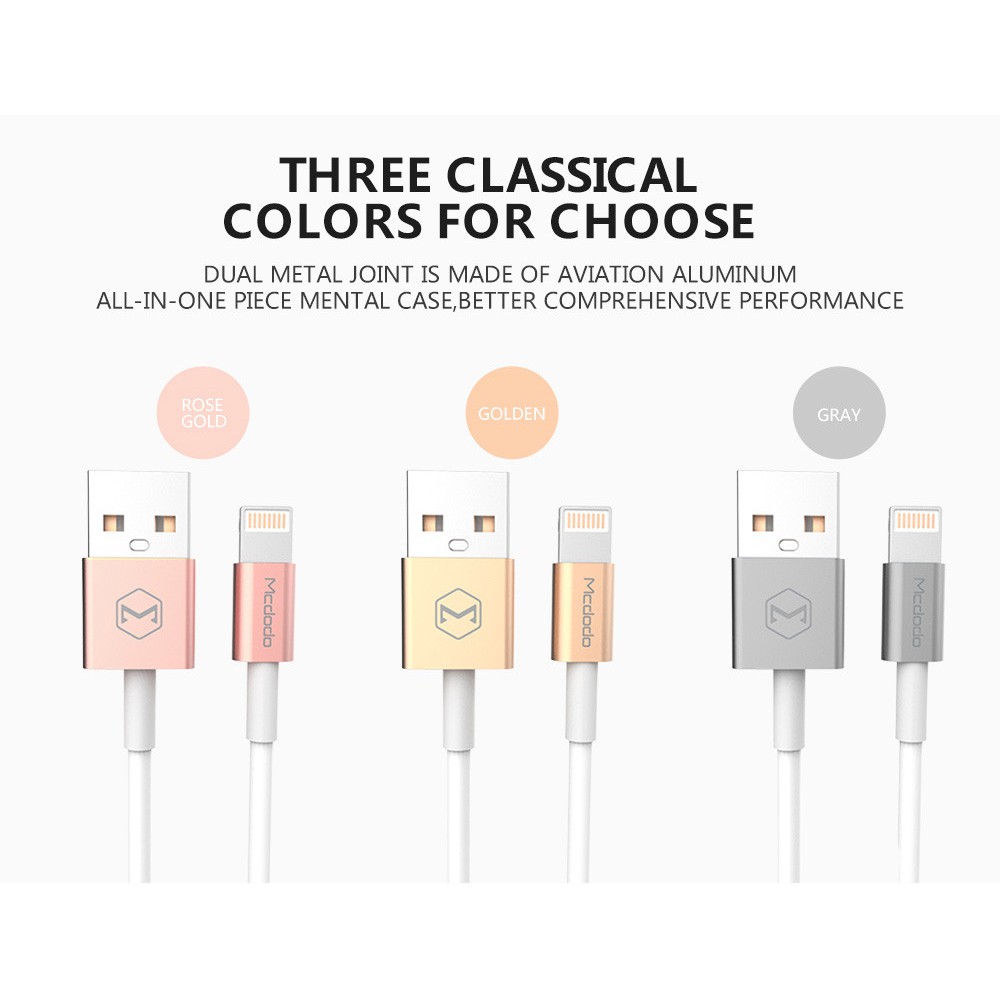 Kabel Lightning Kabel Charger Mcdodo MFI 8 Pin Lightning Cable Data Fast Charging Cable 1.2M Gold