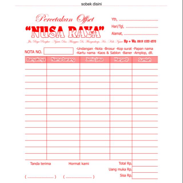 

Nota 1/2 polio NCR 2Ply, langsung tembus tanpa karbon