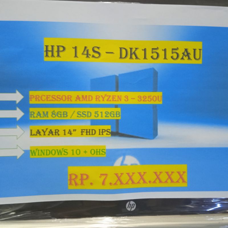 HP 14S - DK1515AU RYZEN 3 3250U 8GB SSD 512GB