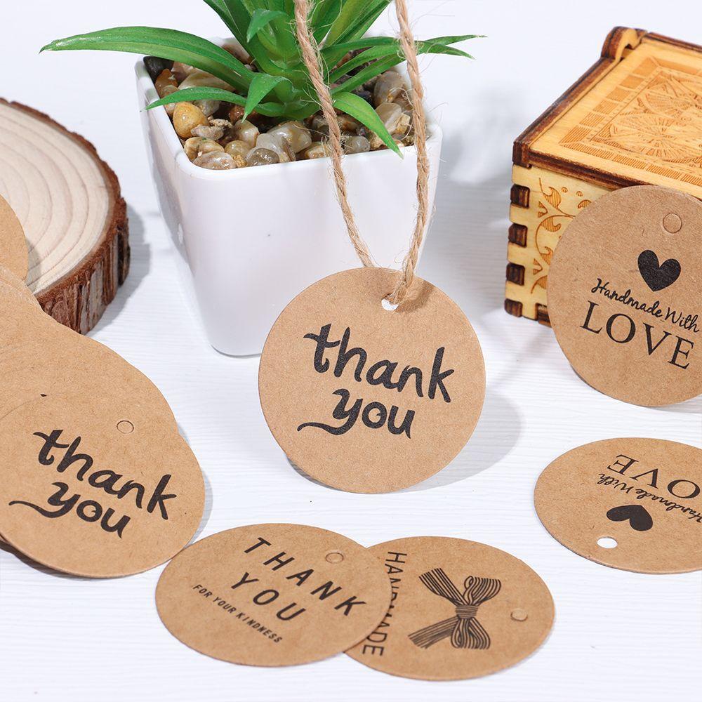 Solighter 100PCS Thank You Hanging Tag Kraft Paper Paket Aksesoris Perlengkapan Pesta DIY Packing Kartu