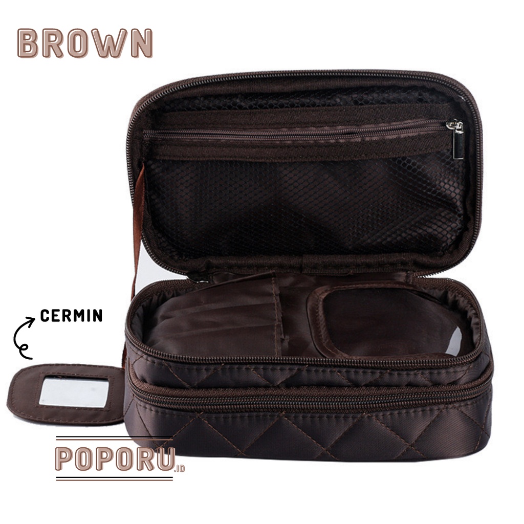 POPORU 3 LAYERS makeup pouch - cosmetic bag organizer- tas kosmetik- DOUBLE LAYERS PANACHE