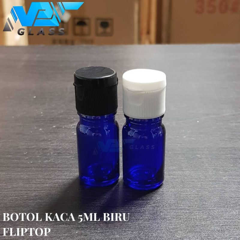 botol kaca 5ml tebal biru tutup fliptop