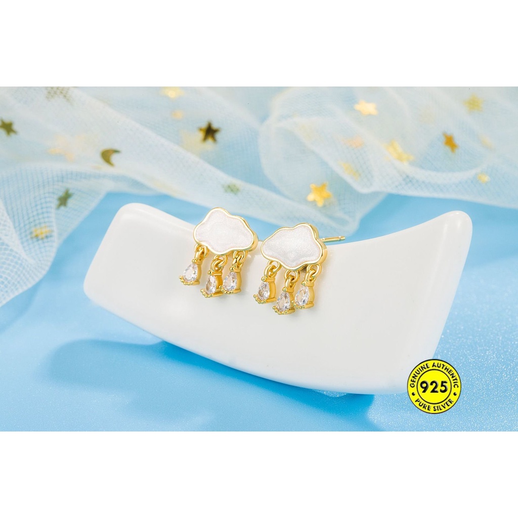 Anting Tusuk Lapis Emas 18K Dengan Mutiarabatu Zircon Model Tetesan Air Hujan Untuk Wanita U1076
