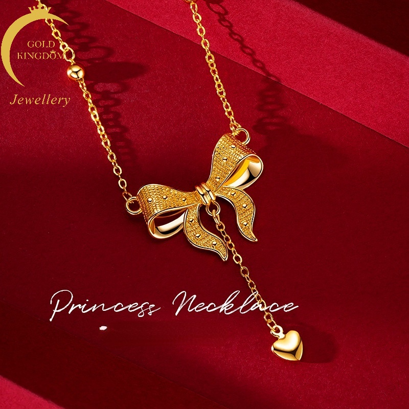 Kalung Rantai Klavikula Lapis Emas Asli Kadar 375 Desain Kupu-Kupu Hati Untuk Aksesoris Perhiasan Perempuan