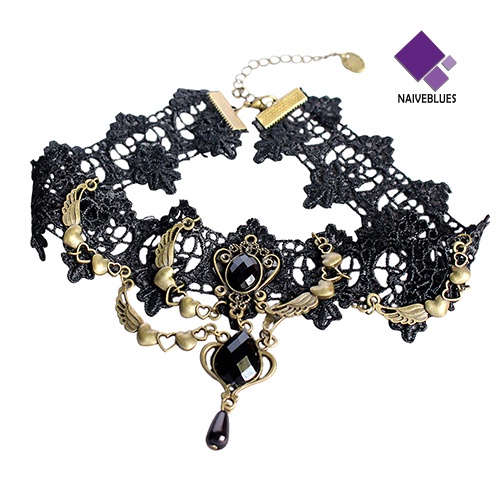 Kalung Choker Bentuk Tetesan Air Sayap Hati Gaya Vintage Gothic Steampunk Untuk Wanita