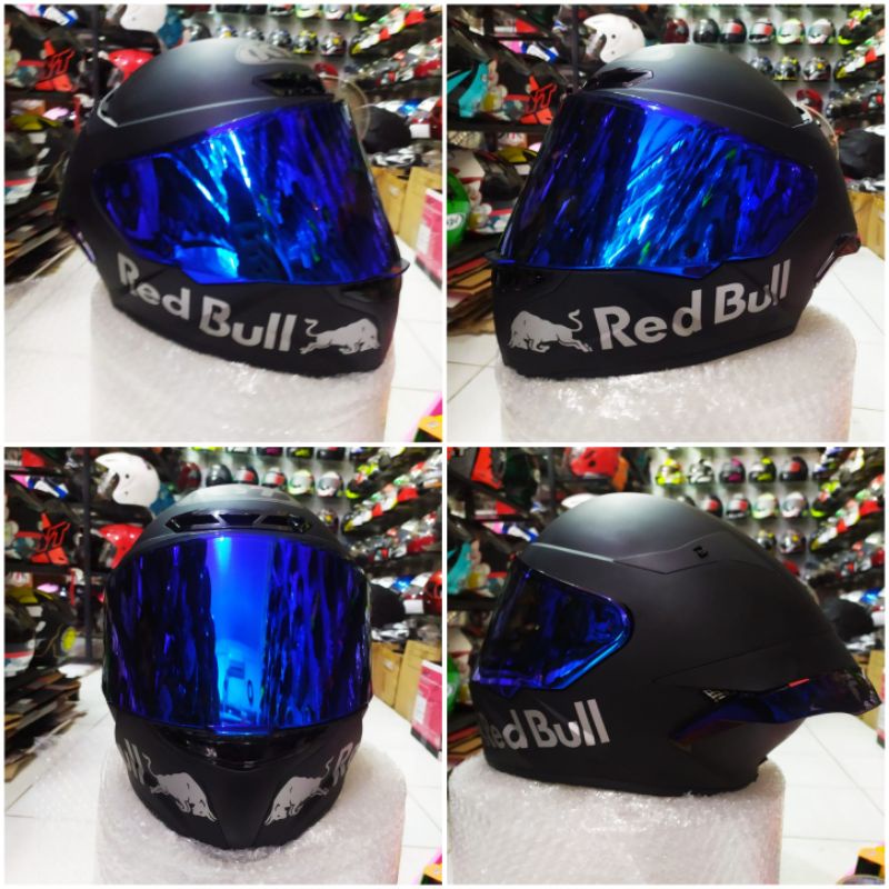 KYT TT COURSE BLACK DOFT PAKET GANTENG RED BULL VISOR IRIDIUM + SPOILER