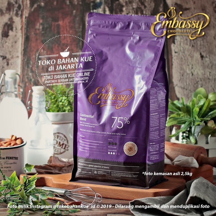 

Embassy Chocolate - Continental 75% 2,5kg Dark Couverture Coklat Tulip