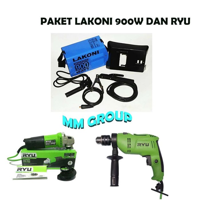 PAKET  Mesin Las TRAVO LAS FALCONE 120e 900 Watt + BOR Impact RYU 13MM + GURINDA RYU 4 Inch