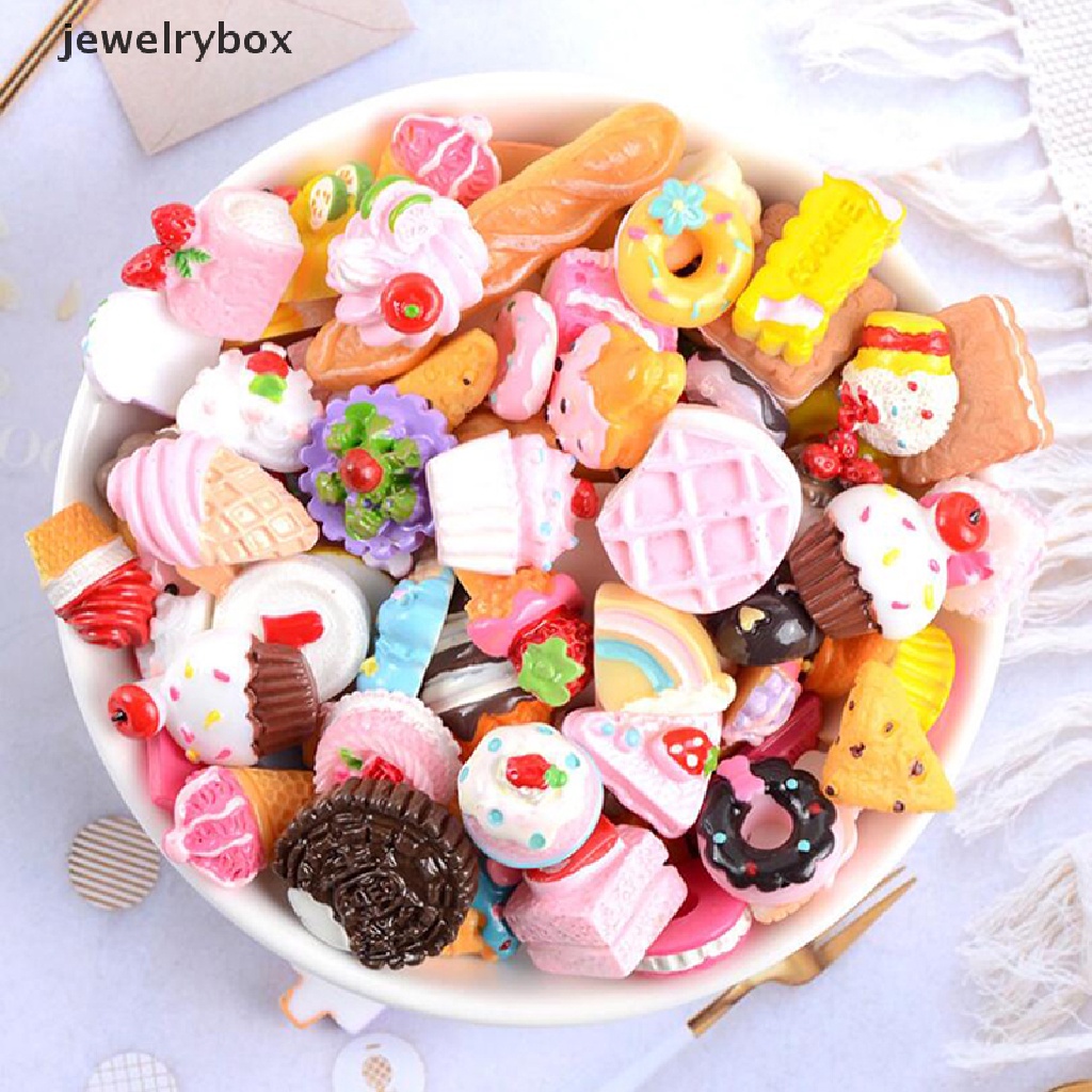 (jewelrybox) 10pcs / Set Mainan Miniatur Donat / Kue Bahan Resin Cabochon Untuk Dekorasi / DIY