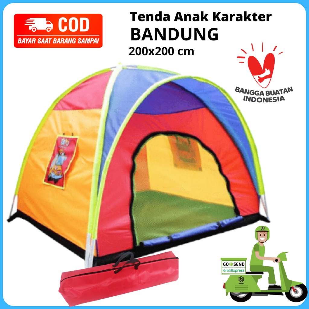 Tenda Anak Ukuran 200 x 200 cm - Tenda Anak Untuk Camping - Tenda Parasut Anti Air Motif Lucu