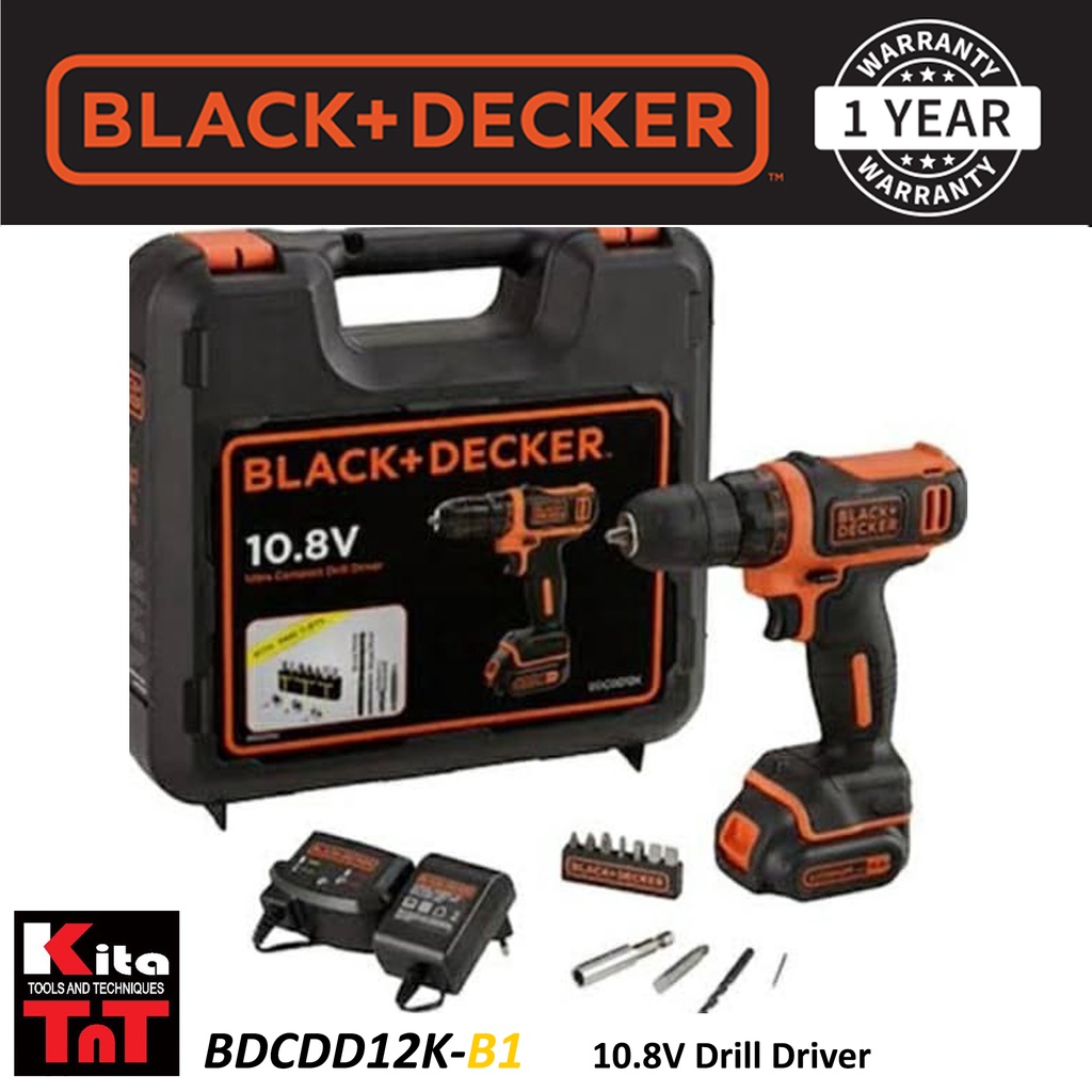 BLACK + DECKER - Mesin Bor Cordless Obeng Baterai Kit Box- BDCDD12K-B1