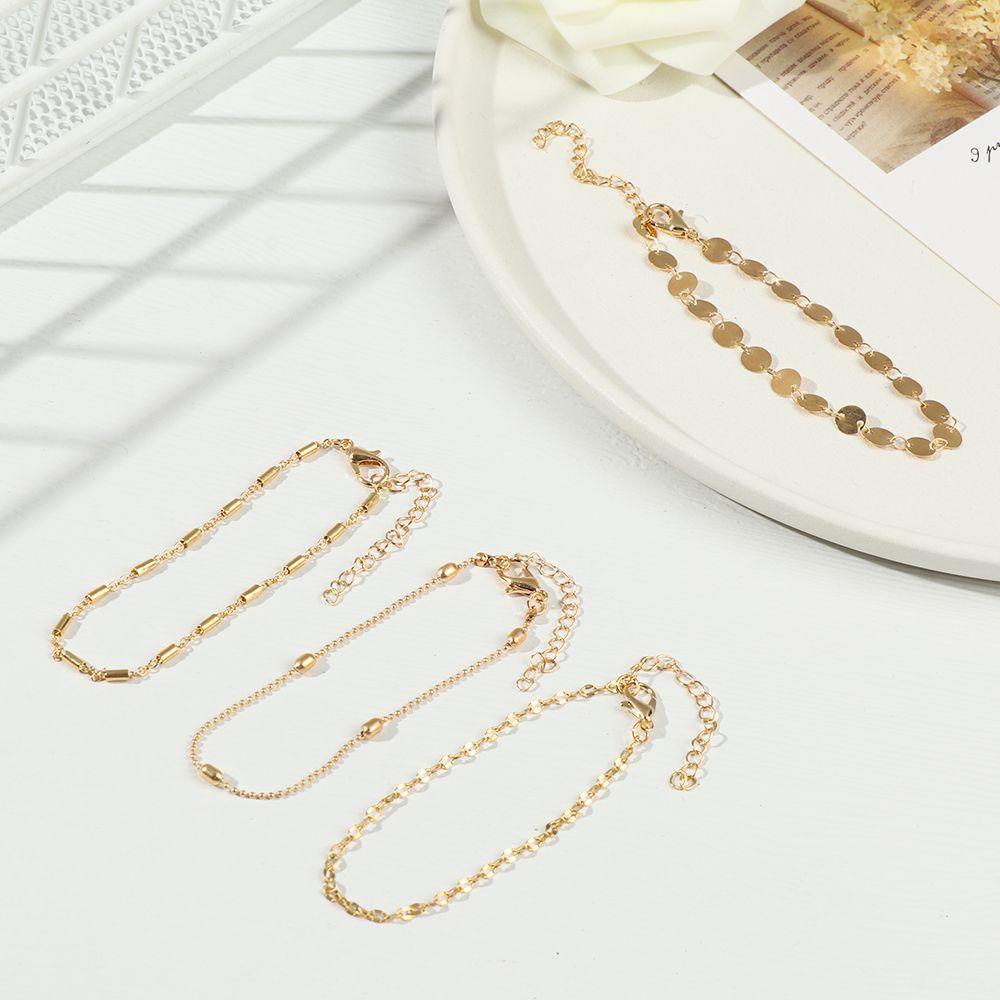 Top 4biji/Set Gelang Set Fashion Multi-Layer Rantai Adjustable