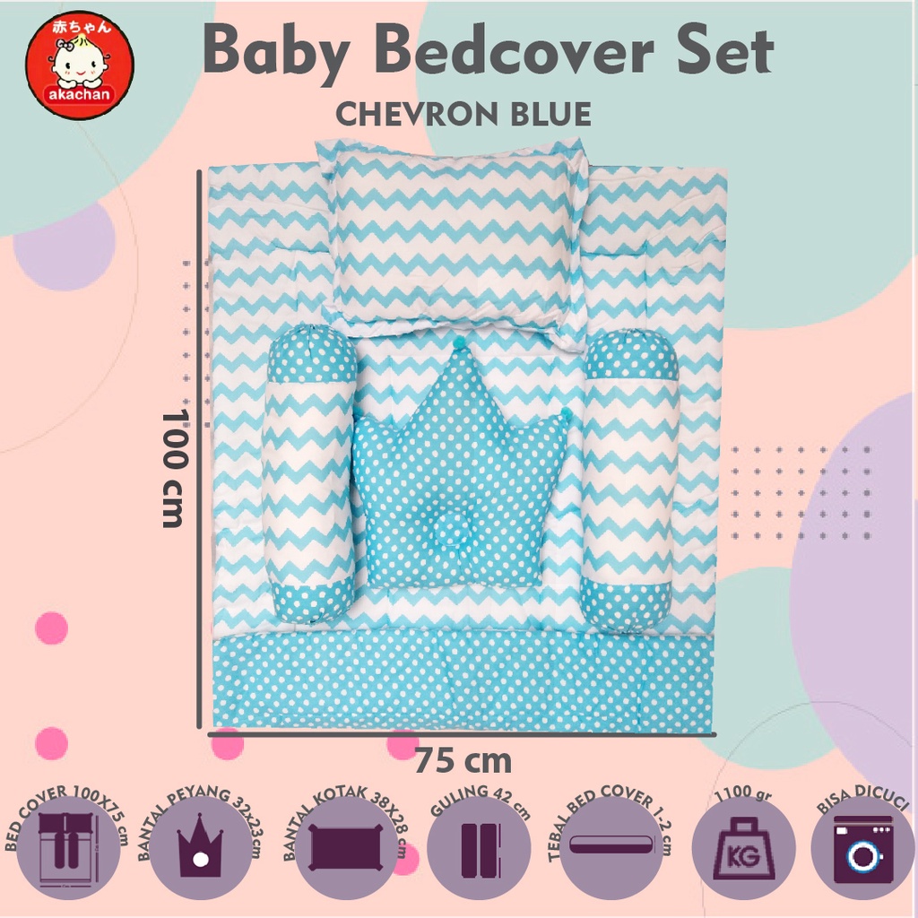 CHEVRON BLUE Baby Bed Set Bedcover Selimut Bantal Cover Akachan Bedset Crown Guling Tidur bb Bayi