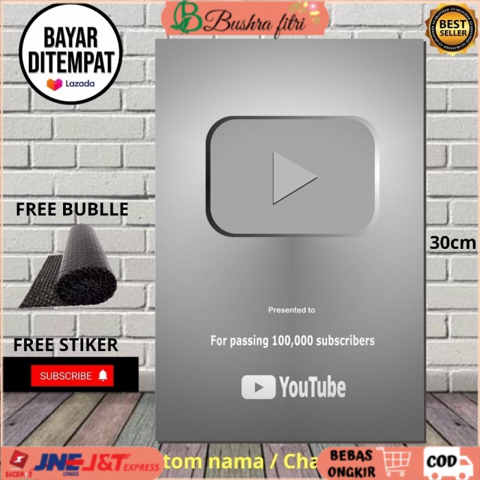 COD HIASAN DINDING YOUTUBE PLAYBUTON BISA PAKE NAMA SENDIRI FREE STIKER - SILVER BSH