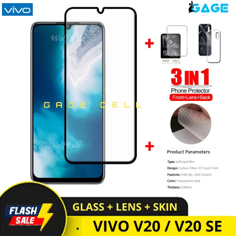 3IN1 TEMPERED GLASS LAYAR KAMERA SKIN CARBON VIVO V20 V20SE TG ANTI GORES FULL SCREEN PROTECTOR