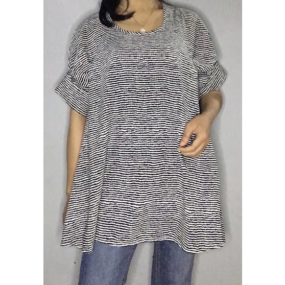 Blouse Oversize Sifon Salur Lengan Balon Pendek/Blus Salur/Blouse Salur Lengan Balon