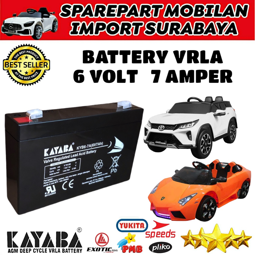 PUSAT BATERAI KAYABA 6 VOLT 7 AMPER MOTOR AKI MOBIL MOBILAN ANAK BATTERY PMB PLIKO 6V 7AH RC MAINAN KAYABA