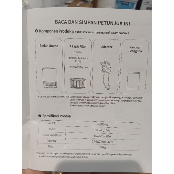 CLAIR Air Purifier M1M24 Penjernih Udara New Arrival