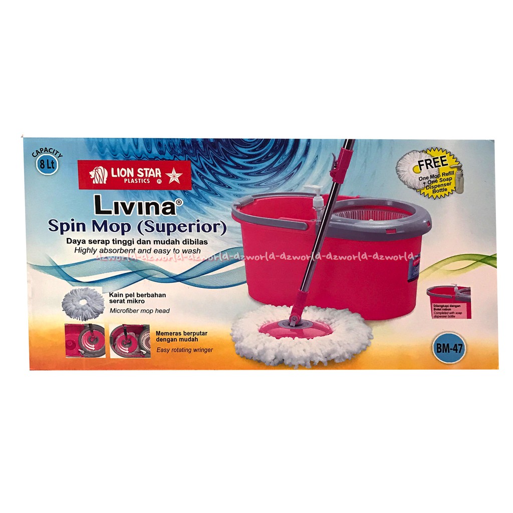 Lion Star Livina Spin Mop BM-47 Alat Pel Kain Pel Micro Daya Serap Tinggi Dan Mudah Dibilas