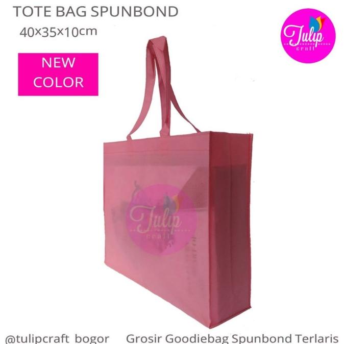

[COD] Per 12pc Tas Spunbond 40x35x10cm Kotak Pink Polos Totebag Goodiebag [COD]
