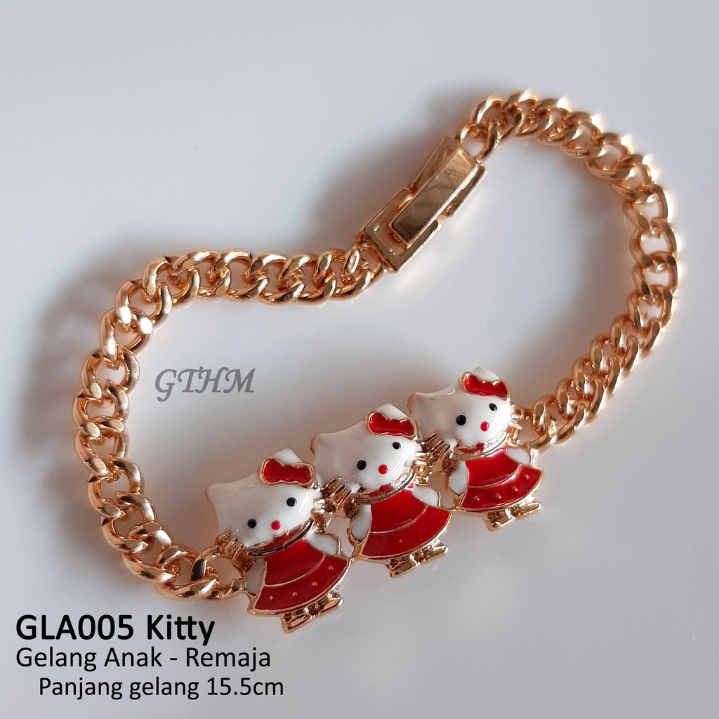 gelang tangan anak dan remaja twin kitty cat rante xuping perhiasan lapis emas 18k