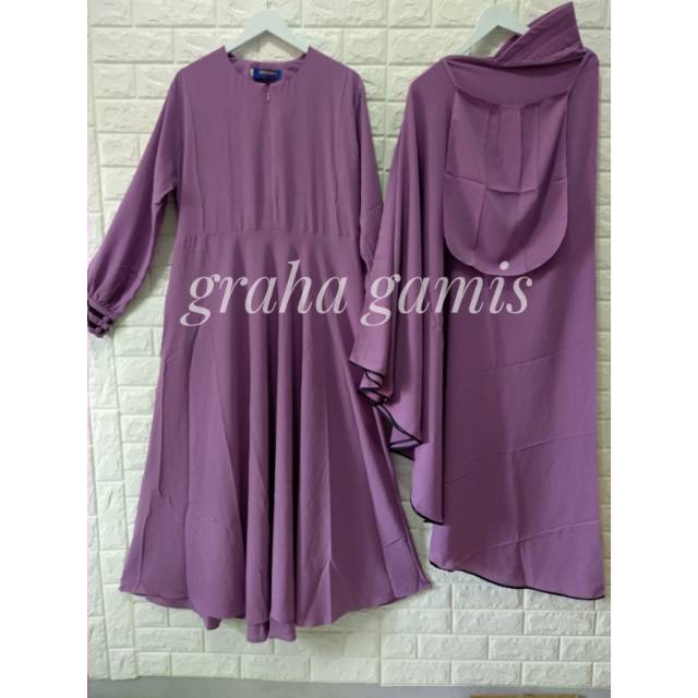 GAMIS + CADAR SHEISRINI'S STRIPE WOLFIS PREMIUM UNGU MUDA