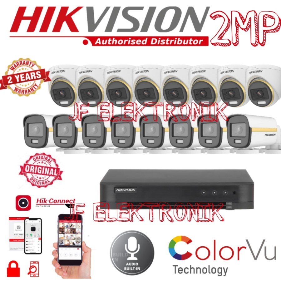 PAKET CCTV HIKVISION 16 CHANNEL 16 KAMERA 2MP COLORVU BUILT IN AUDIO KOMPLIT TINGGAL PASANG