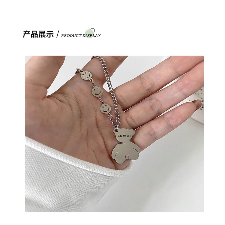 Jepang dan Korea gaya niche desain baja titanium wajah tersenyum jahitan kalung wanita ins gaya memi